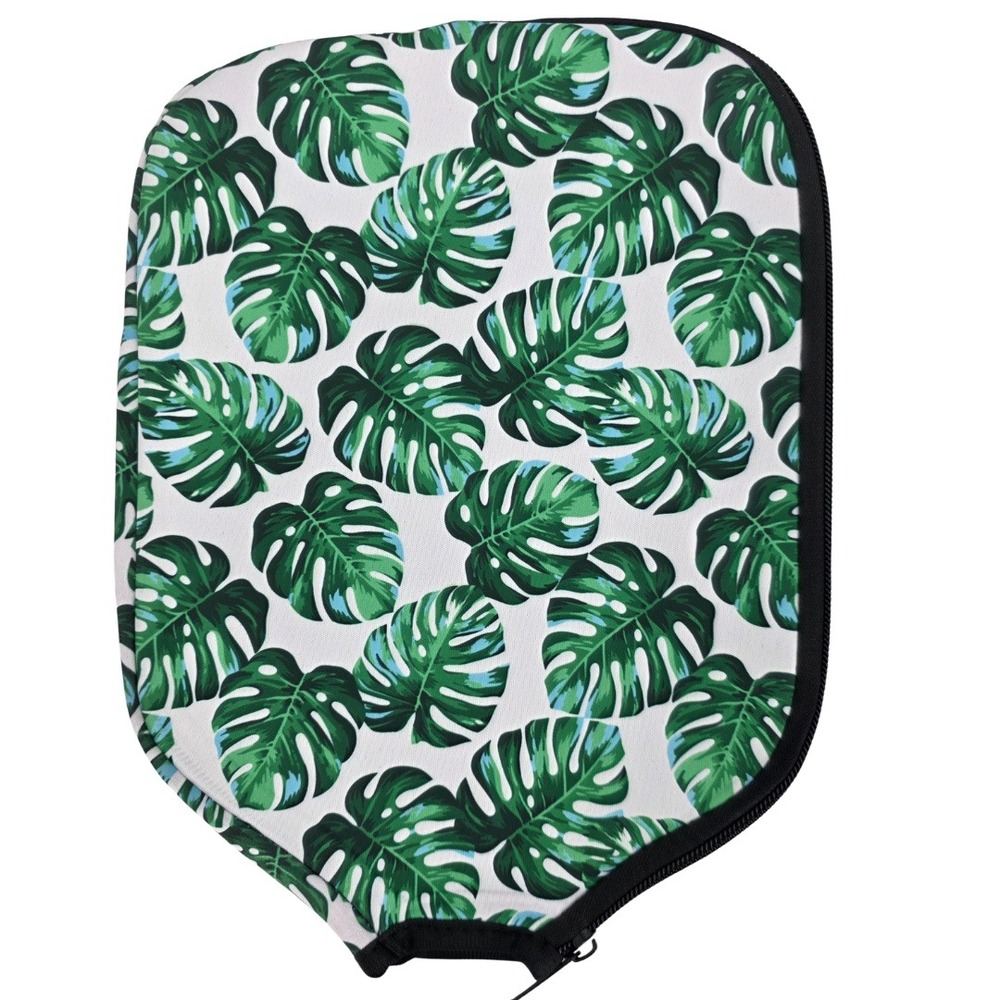 Neoprene Pickleball Paddle Cover Case Protector Monstera Leaf Green‎ White NWOT